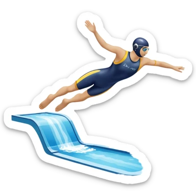 An icon showing a diver captured mid-air in a graceful pose above a pool, with a diving board behind and water below. Splash trails and motion lines emphasize precision and elegance. Transparent background highlights the beauty and focus of competitive diving. sticker