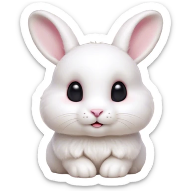 Cinematic Cute White Rabbit Portrait Emoji, Head tilted playfully and inquisitively, featuring a luxurious, silky white fur with soft, twitching ears, round, sparkling dark eyes filled with curiosity, Simplified yet irresistibly adorable features, highly detailed, glowing with a warm, friendly glow, high shine, affectionate and lively, stylized with a touch of whimsy, bright and endearing, soft glowing outline, capturing the essence of a mischievous yet loving bunny, so playful it feels like it could hop out of the screen and into your arms! sticker