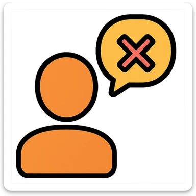 Disengaged user silhouette with a crossed-out chat bubble, orange and black outline, transparent background, lineal color icon with black outlines style. sticker