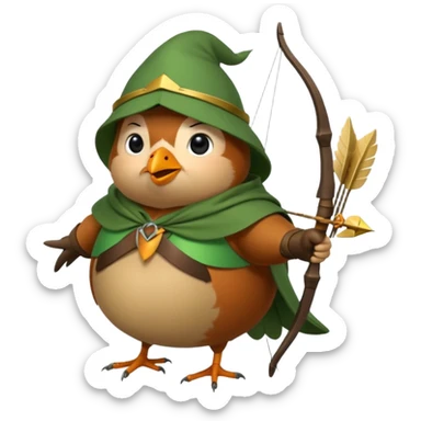 a cute and simple cartoon of a fat robin bird that is dressed like robin hood sticker