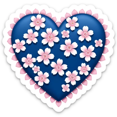 goth  blue sakura heart, heart made of white sakura petals with pink accents, remove background sticker