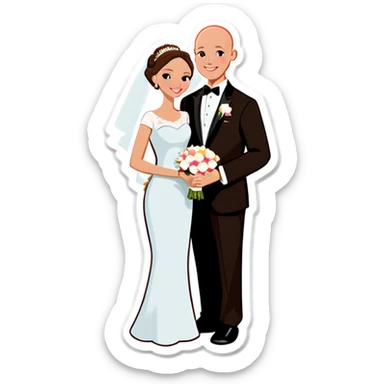 Brown wife bald husband wedding sticker