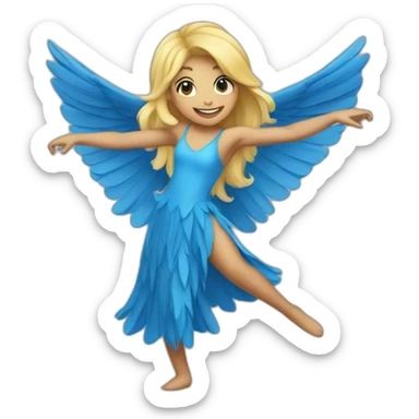 blonde girl dancing in a blue bird costume sticker
