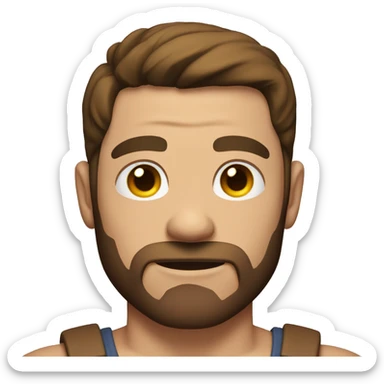 muscular man with no facial hair, large arms, brown hair long and the front and parted in the middle sticker