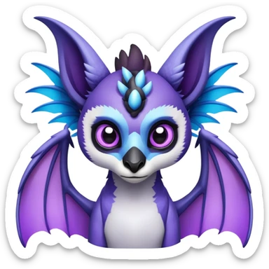 Lemur dragon hybrid face forward with wongs purple and blue sticker