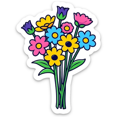 A "get well soon" bouquet of colorful flowers with a small card sticker