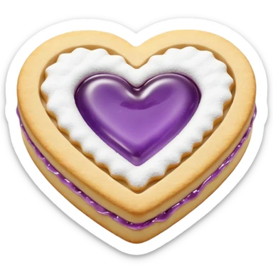 Realistic shortbread cookie in the shape of a heart with Pale Purple color jelly middle filling and sprinkled powder sugar on top. sticker