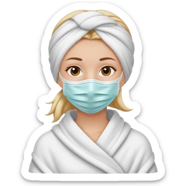Chica Blanca con el pelo recogido con una toalla y una mascarilla  sticker