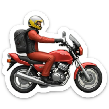 A middle age man “wheelie” the motorcycle honda Red 250 cc 1985 sticker