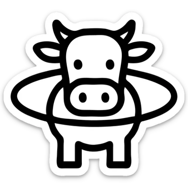 stylized cow with Saturn's rings around its body, icon style, outlined, minimalistic sticker