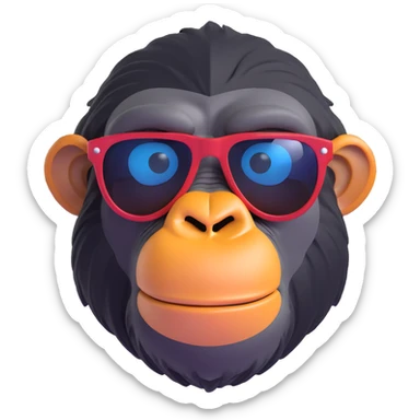 3D emoji style chimpanzee face, wearing sunglasses, cool attitude sticker