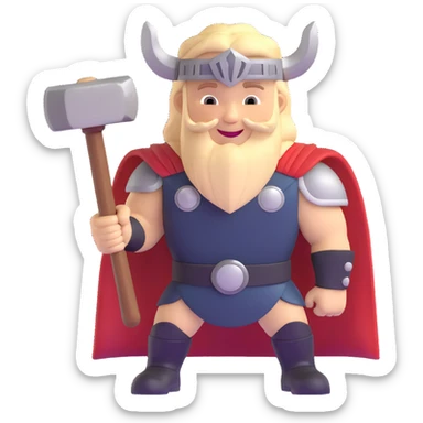 cute thor superhero with hammer smiling for children sticker