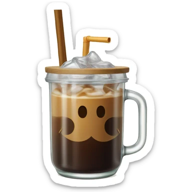 Iced coffee in a libbey cup (beer glass can) with bamboo lids and straw. sticker