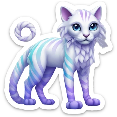 White vernid fantasy creature LiLaiRa Kamirah Falvie whiskers paws full body with pastel purple blue gradient stripes braided tail feline sticker