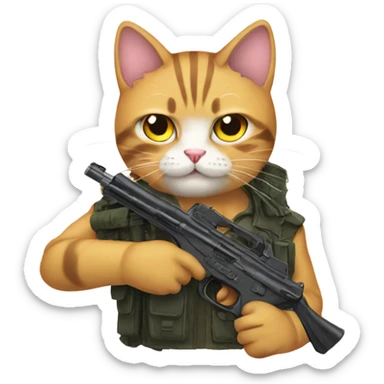 Cat with gun anime sticker