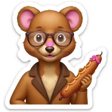 Weasel with glasses and wiener sausage in his hand sticker