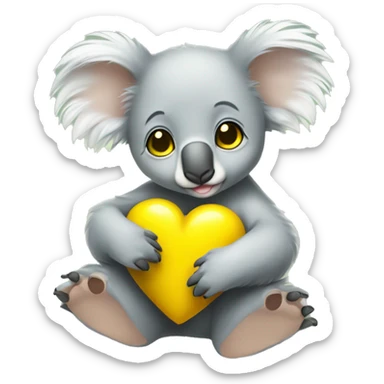Baby koala with yellow heart in its paws sticker