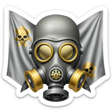 Un drapeau Avec un masque gaz Avec des têtes de mort Avec un fond Argent Or  sticker
