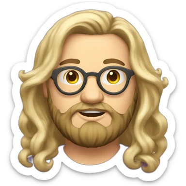 Chubby non binary Big lebowsky round glasses long blond hair chaotic res beard vaporizer sticker