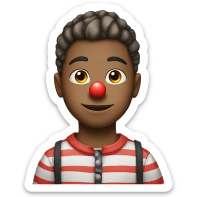 A boy in striped pajamas with the letters “DYLAN” on their forehead wearing a clown nose sticker