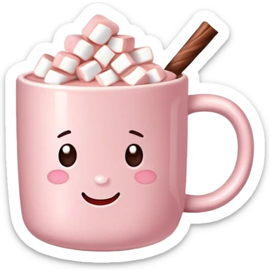 Light Pink mug of hot chocolate with marshmallows  sticker
