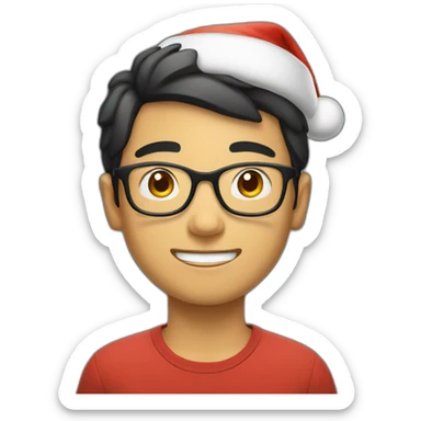 Young Asian man with glasses and a Santa hat on sticker