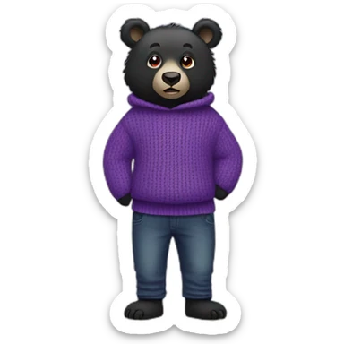 black bear in a purple sweater and purple-black jeans with purple-red eyes sticker