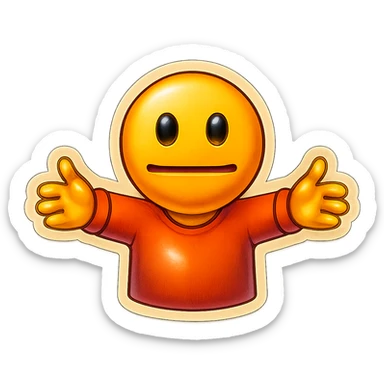 Edit the poker face emoji with arms outstretched for a hug, with a weird smile, keep the background transparent. sticker