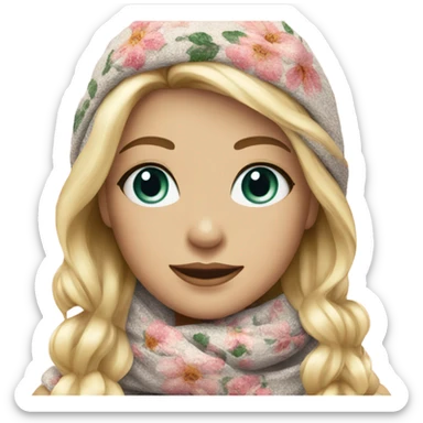 Beautiful blond Woman with Knit scarf floral glitter design  sticker