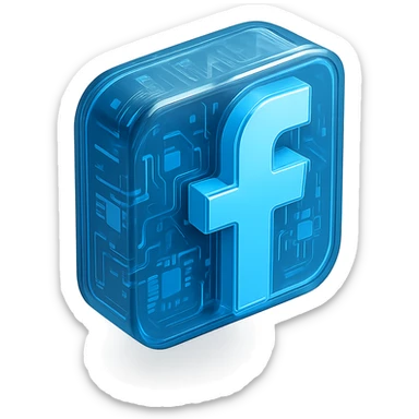 Facebook logo, modern and tech-inspired, glossy circuit style, transparent background sticker