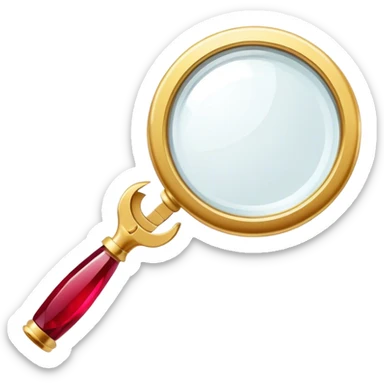 Jewelry art icon, golden ring with a ruby viewed through a magnifying glass, visible pliers beside it, minimalistic style, clean lines, transparent background. sticker