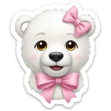 White bear with baby pink bow sticker
