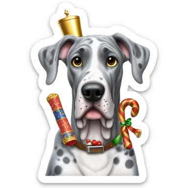 Merle grey Great Dane with a nutcracker  sticker