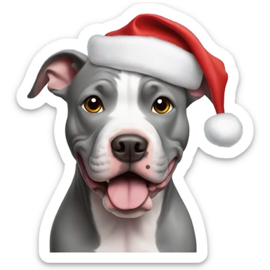 Gray pitbull with Santa hat sticker
