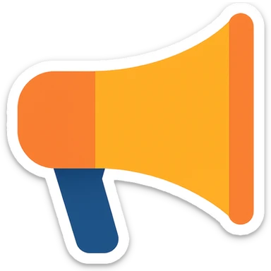 megaphone in a clean, modern icon style, simple and easily recognizable, minimal details, suitable for use as an app icon or interface symbol sticker