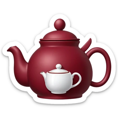 teapot with tea cozy burgundy sticker