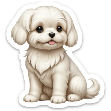 detailed-[Maltese dog]-realistic-full-body-sitting-emoji,-tail-resting-loosely-beside-its-paws,-head-tilted-dramatically, -wavy-[cream white]-fur,-simplified-yet-realistic-focused-features,-highly-detailed,-glowing-with-an-almost-sarcastic-glow sticker