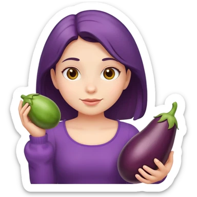 girl holding an eggplant sticker