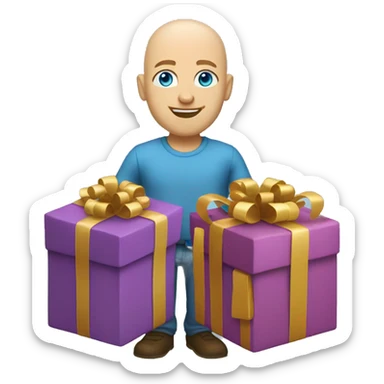 Full body Blue eye bald Caucasian man getting presents sticker