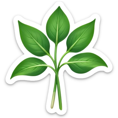 single sprig or small cluster of wild garlic leaves with smooth elongated lance-shaped blades, rich vibrant green color, soft central veins, fresh slightly glossy surface, gently arching from slender stems, no roots or soil, apple emoji style, soft lighting, subtle shadows, emoji scale sticker