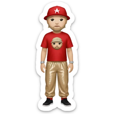 Fred Durst with dark blonde hair, red sequin crop top, beige sequin baggy pants sticker