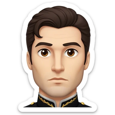 lord with tall, strong build, chiseled jawlinge, dark brown wavy hair, well-groomed sideburns, deep brown eyes, serious expression sticker
