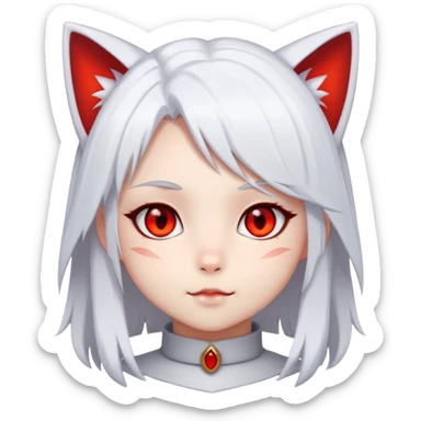 Cute Neko Girl With Red Eyes, White Hair sticker