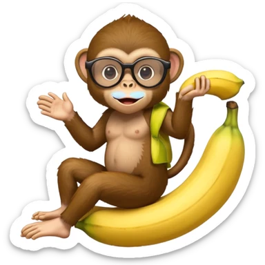 A monkey with cool glasses riding on a banana sticker