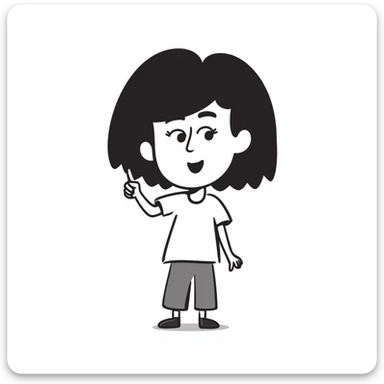 girl smiling and pointing her finger, hand-drawn doodle style sticker