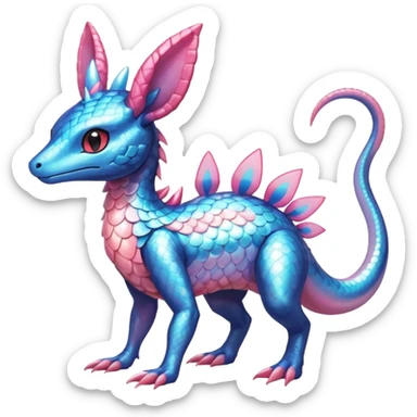 Shiny Horned Helioptile-Salandit-Sylveon-Amaura-Fakémon-hybrid-creature (full body)  sticker