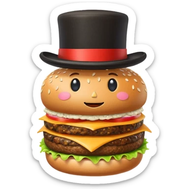 A burger with a top hat sticker