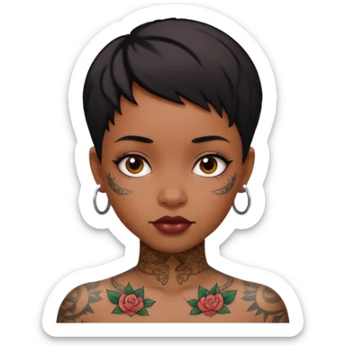 an ios genmoji for a short haired black, tattooed, beautiful girl sticker