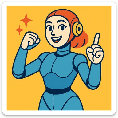 inspirierende weibliche Roboterfigur mit menschlichen Zügen, die Mitarbeitende motiviert und im HR-Kontext Mut macht, freundlicher moderner Stil sticker