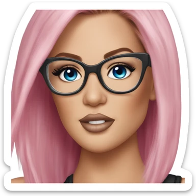 Photo Realistic khloe kardashian stylish pink hair BLUE eyes and glasses rock chick sticker
